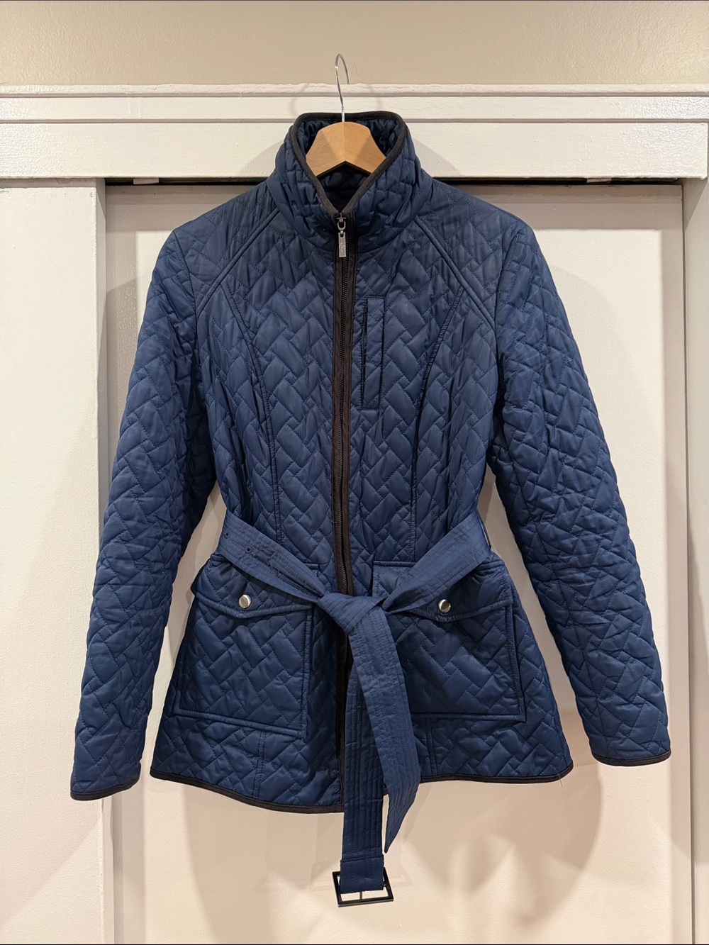 Cole Haan Women’s Navy Blue Quilted Belted Jacket/ Size S